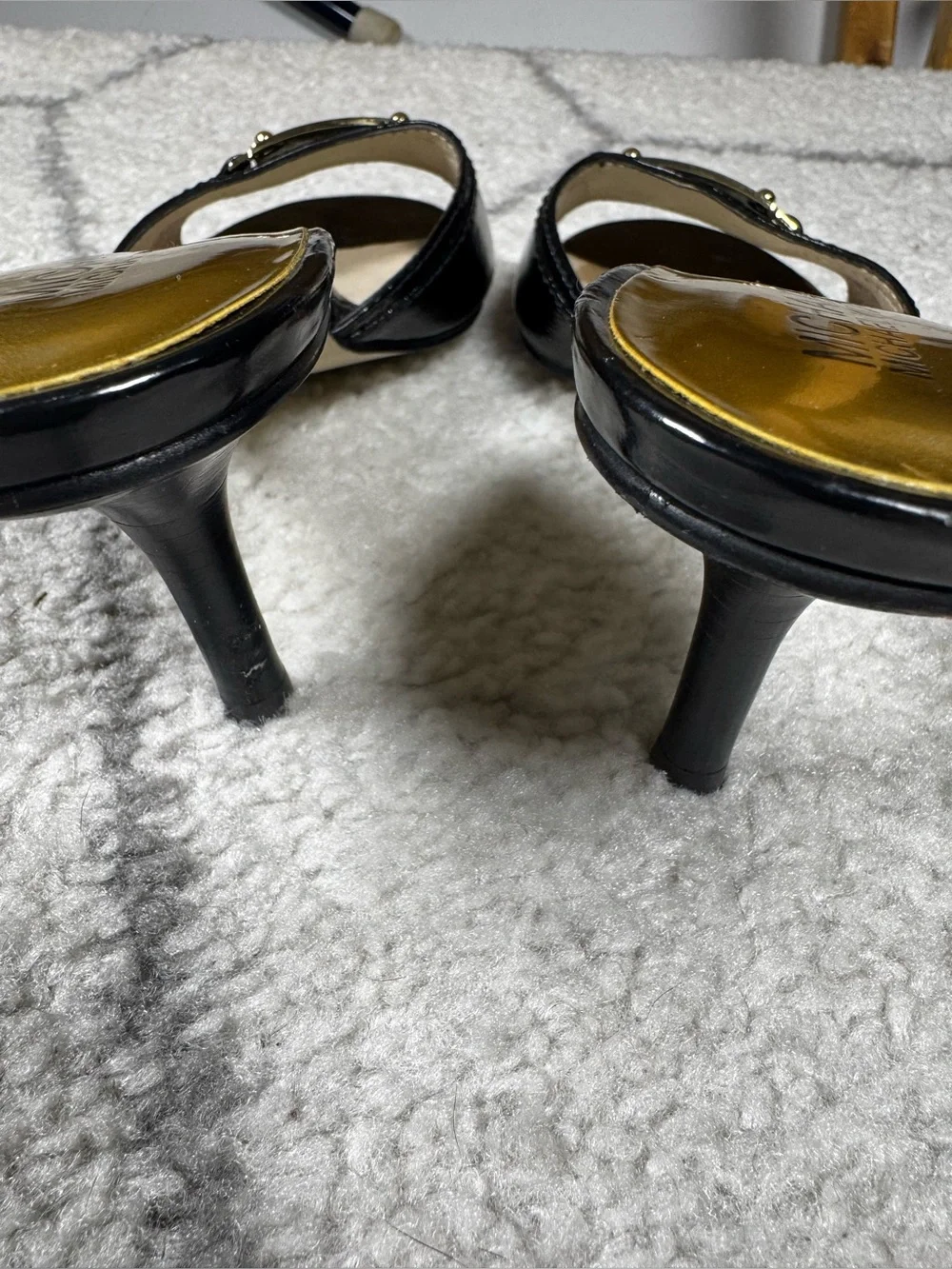 Michael Kors Black Patent Mules with Gold Plate